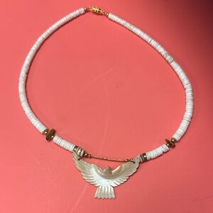 White Shell Beaded Necklace with Dove Pendant